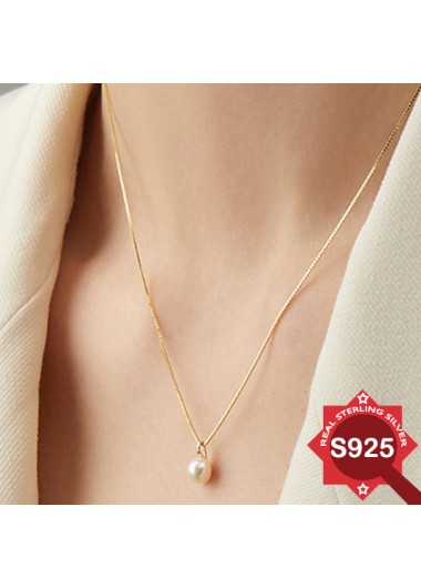 Modlily Pearl Detail Gold 925 Silver Necklace - One Size