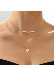 Modlily Pearl Double Layer Gold Alloy Necklace - One Size