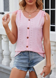 Modlily Pink Button Scoop Neck Tank Top - S