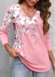 Modlily Pink Circular Ring Floral Print T Shirt - M