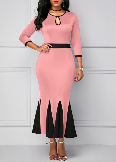 Modlily Pink Cut Out Three Quarter Length Sleeve Dress - S