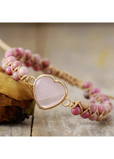 Modlily Pink Heart Crystal Woven Double Bracelet - One Size