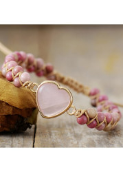 Modlily Pink Heart Crystal Woven Double Bracelet - One Size