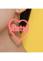 Modlily Pink Heart Cutout Letter Detail Earrings - One Size