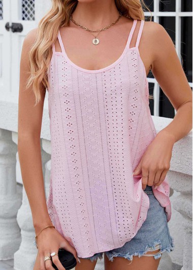 Modlily Pink Hole Double Straps Scoop Neck Camisole Top - M