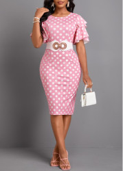 Modlily Pink Layered Polka Dot Short Sleeve Bodycon Dress - XXL