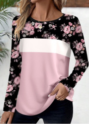 Modlily Pink Patchwork Ditsy Floral Print Long Sleeve T Shirt - S