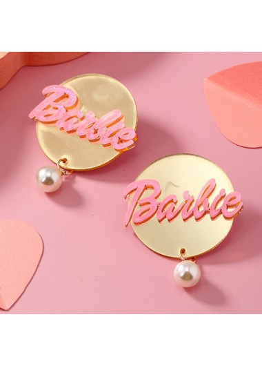 Modlily Pink Round Pearl Letter Detail Earrings - One Size