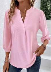 Modlily Pink Ruched Three Quarter Length Sleeve T Shirt - S