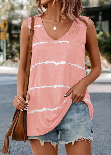 Modlily Pink Striped V Neck Tank Top - S