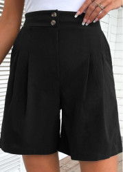 Modlily Plain Color Black Button Up High Waisted Shorts - S