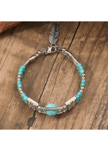 Modlily Plant Turquoise Geometric Leaf Alloy Bracelet Bangle - One Size