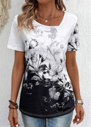 Modlily Plus Size Black Lightweight Floral Print T Shirt - 1X