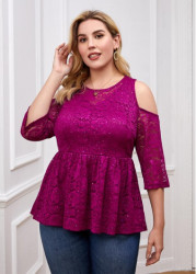 Modlily Plus Size Cold Shoulder Lace Stitching T Shirt - 1X