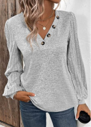 Modlily Plus Size Light Grey Patchwork Long Sleeve T Shirt - 1X