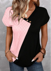 Modlily Plus Size Light Pink Patchwork Short Sleeve T Shirt - 1X