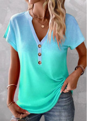 Modlily Plus Size Mint Green Button Ombre T Shirt - 1X