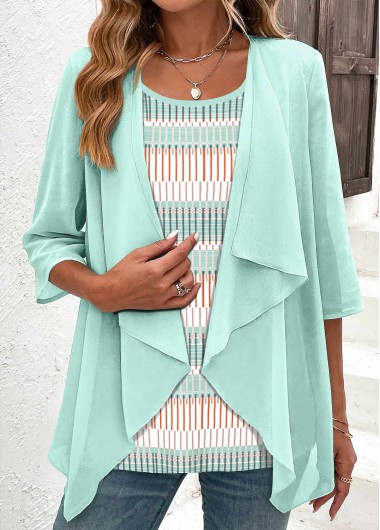 Modlily Plus Size Mint Green Fake 2in1 Blouse - 1X