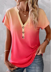 Modlily Plus Size Peach Red Button Ombre T Shirt - 1X