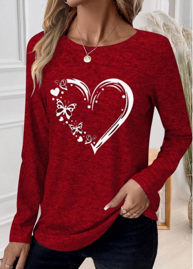 Modlily Plus Size Red Patchwork Heart Print T Shirt - 1X