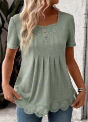 Modlily Plus Size Sage Green Lace Short Sleeve T Shirt - 1X