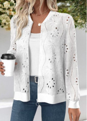 Modlily Plus Size White Jacquard Long Sleeve Track Jacket - 3X