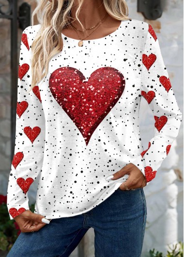 Modlily Plus Size White Valentine&apos;s Day Print T Shirt - 1X