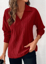 Modlily Plus Size Wine Red Lace Long Sleeve Blouse - 1X