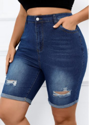 Modlily Plus Size Zipper Fly Skinny Denim Shorts - XL