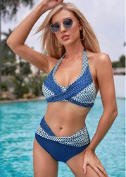 Modlily Polka Dot Halter Mid Waist Bikini Set - 2XL