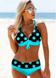 Modlily Polka Dot Halter Neck Bowknot Bikini Set - XXL