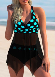 Modlily Polka Dot Mesh Stitching Swimdress and Panty - S