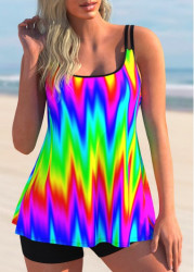 Modlily Printed Rainbow Color Spaghetti Strap Tankini Set - S