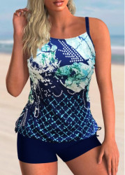 Modlily Printed Spaghetti Strap Tie Side Tankini Set - S