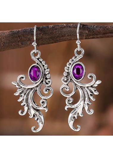 Modlily Purple Alloy Rhinestone Phoenix Design Earrings - One Size