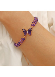 Modlily Purple Beaded Layered Butterfly Design Bracelet - One Size