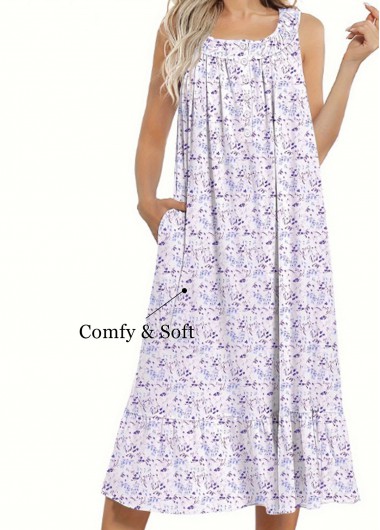 Modlily Purple Ditsy Floral Print Sleeveless Nightdress - S