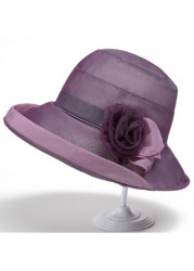 Modlily Purple Flower Design Mesh Bucket Hat - One Size