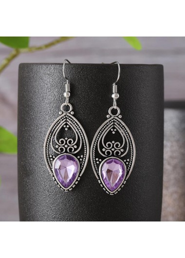 Modlily Purple Hollow Design Crystal Alloy Earrings - One Size