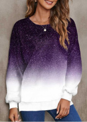 Modlily Purple Ombre Long Sleeve Round Neck Sweatshirt - XL