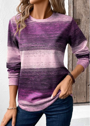 Modlily Purple Patchwork Tribal Print Long Sleeve Sweatshirt - S