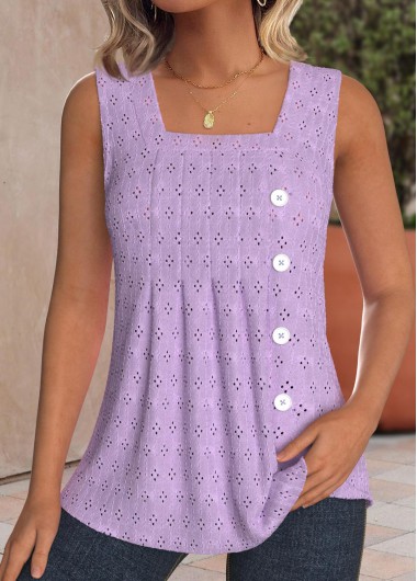 Modlily Purple Textured Fabric Sleeveless Square Neck Tank Top - S