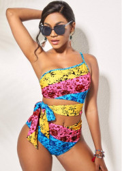 Modlily Rainbow Color Tie Side Printed Bikini Set - XL