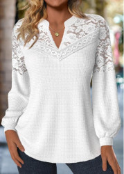 Modlily Raw White Lace Long Sleeve Split Neck Blouse - S