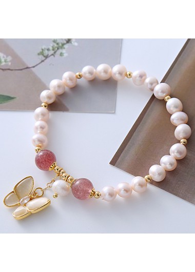 Modlily Raw White Pearl Beaded Butterfly Bracelet - One Size