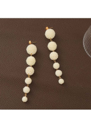 Modlily Raw White Pearl Deisgn Ball Shape Earrings - One Size