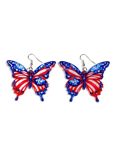 Modlily Red American Flag Butterfly Plastic Earrings - One Size