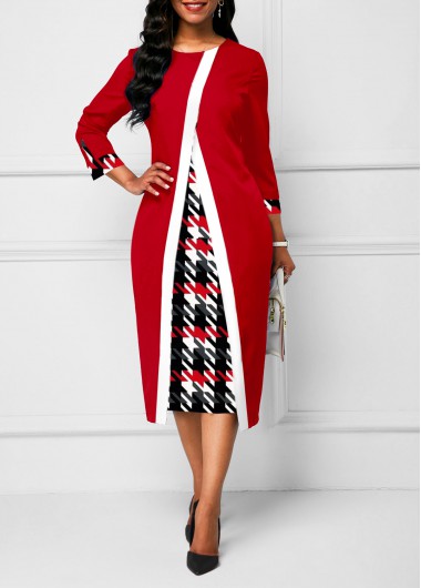 Modlily Red Feke 2in1 Patchwork Plaid Bodycon Dress - M