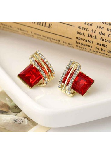 Modlily Red Geometric Rhinestone Alloy Detail Earrings - One Size