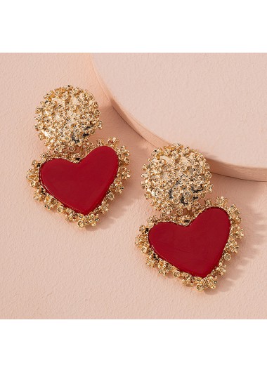 Modlily Red Heart Alloy Ditsy Floral Earrings - One Size